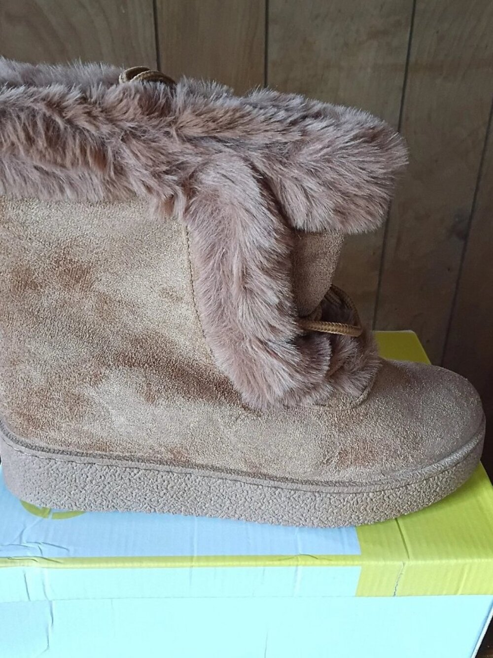G.N.D. Womens Camel Faux Suede Fur-Trim Winter Boots Size 10 NIB Cozy Ankle Boot